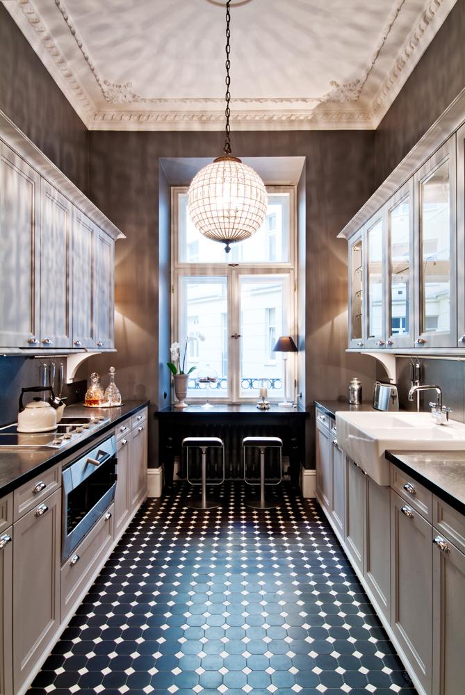 Geometric tile kitchen floor